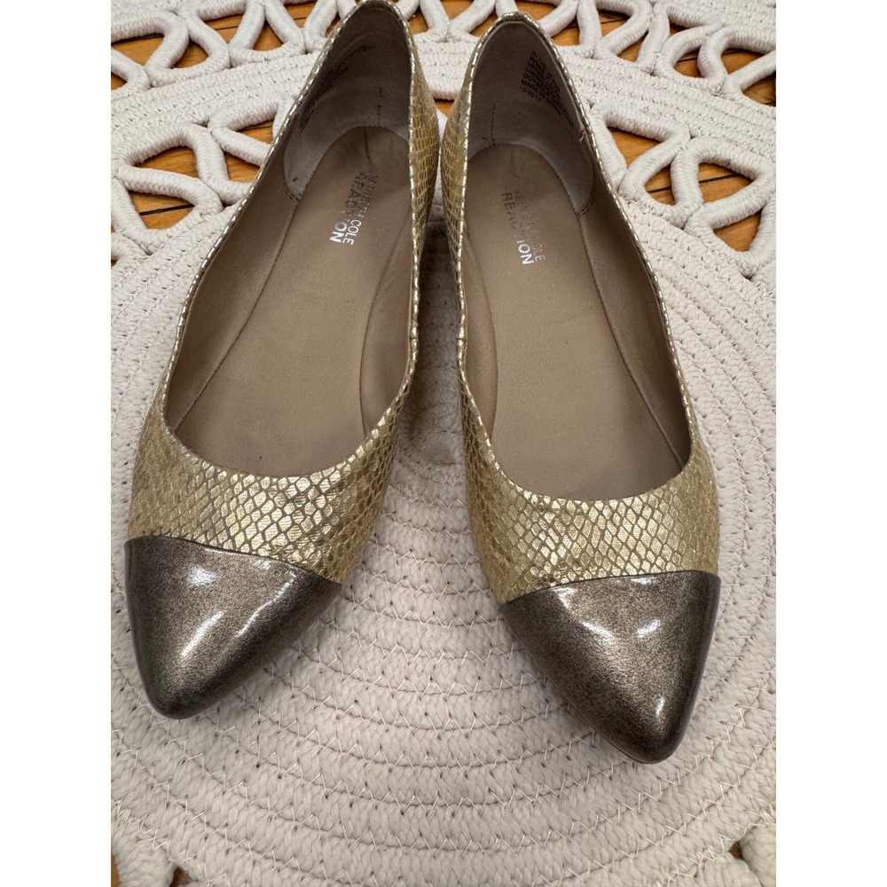 Kenneth Cole Reaction In The Jeans Gold Snakeskin Cap Toe Pointed Flats‎ 7.5M